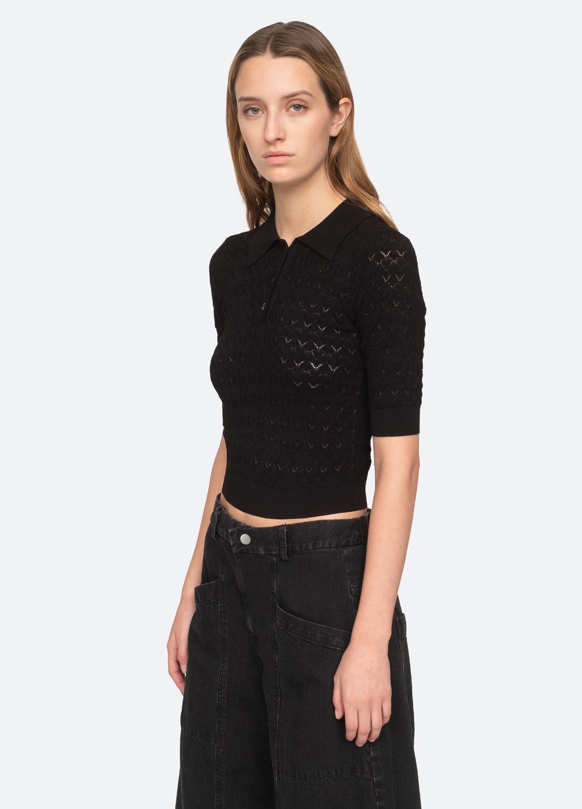 black-rue polo sweater-three quarter view - 3