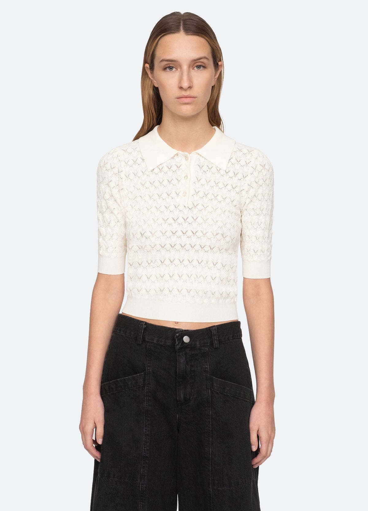 cream-rue polo sweater-front view 2 - 10