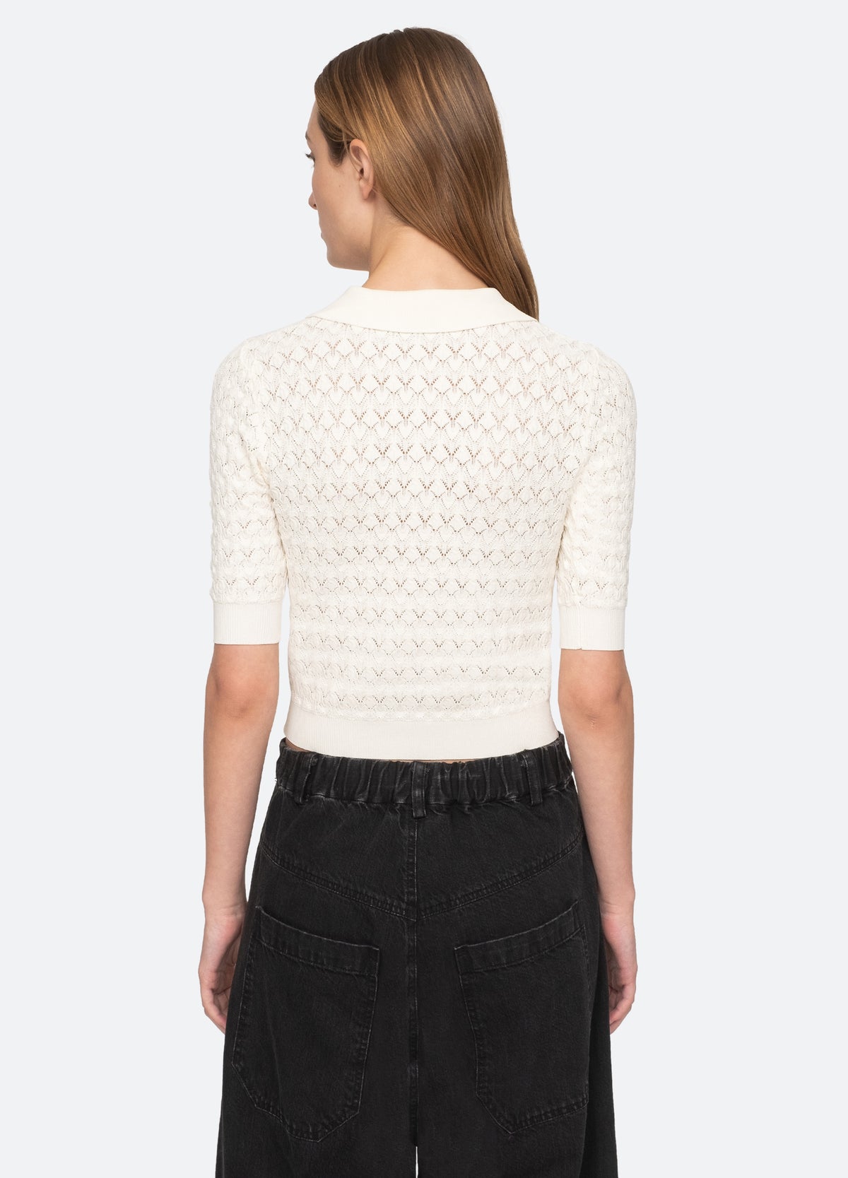 cream-rue polo sweater-back view - 8