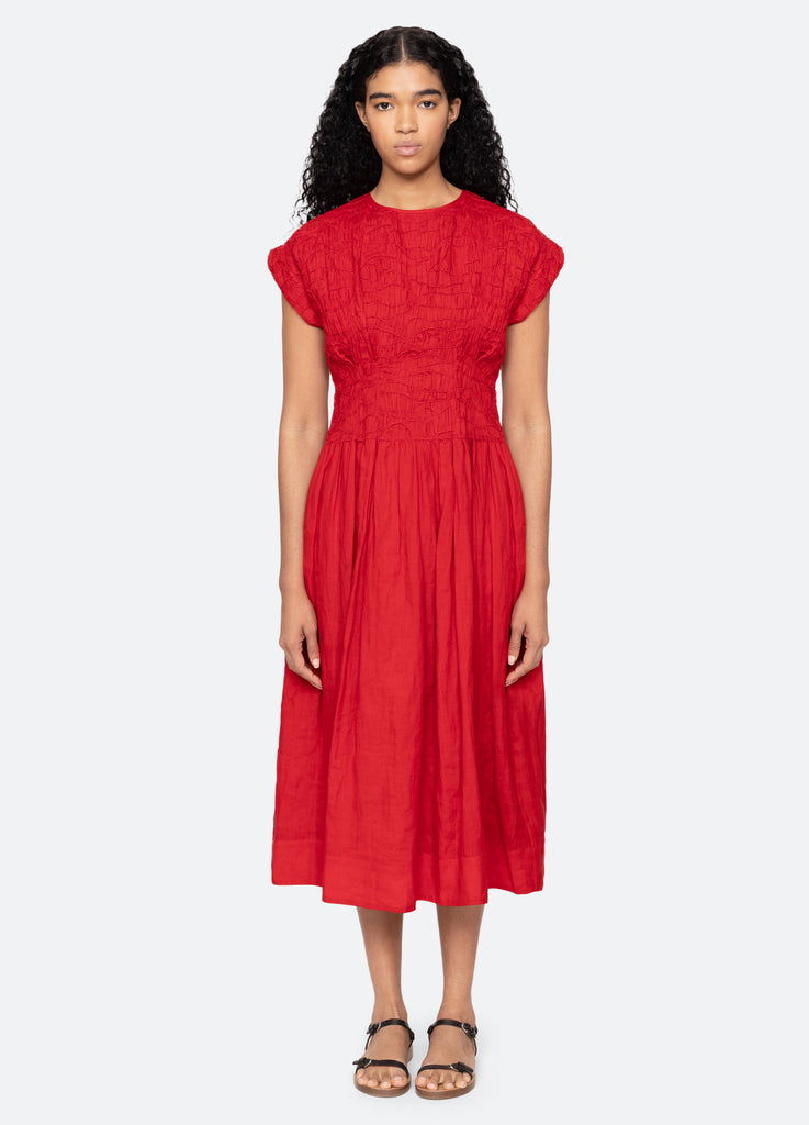 Sea Imogen Solid Midi Dress | Red | Size 6