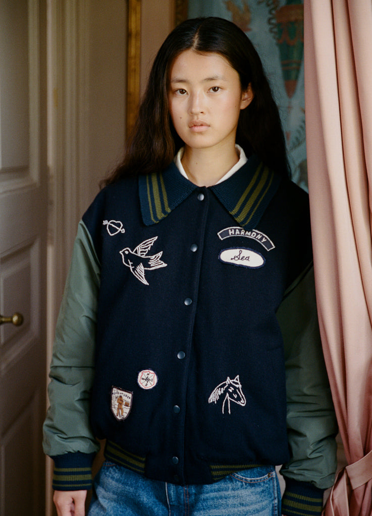 WIND AND SEA BEYOUTH Varsity Jacket Navy Buy Navy Hooded Varsity