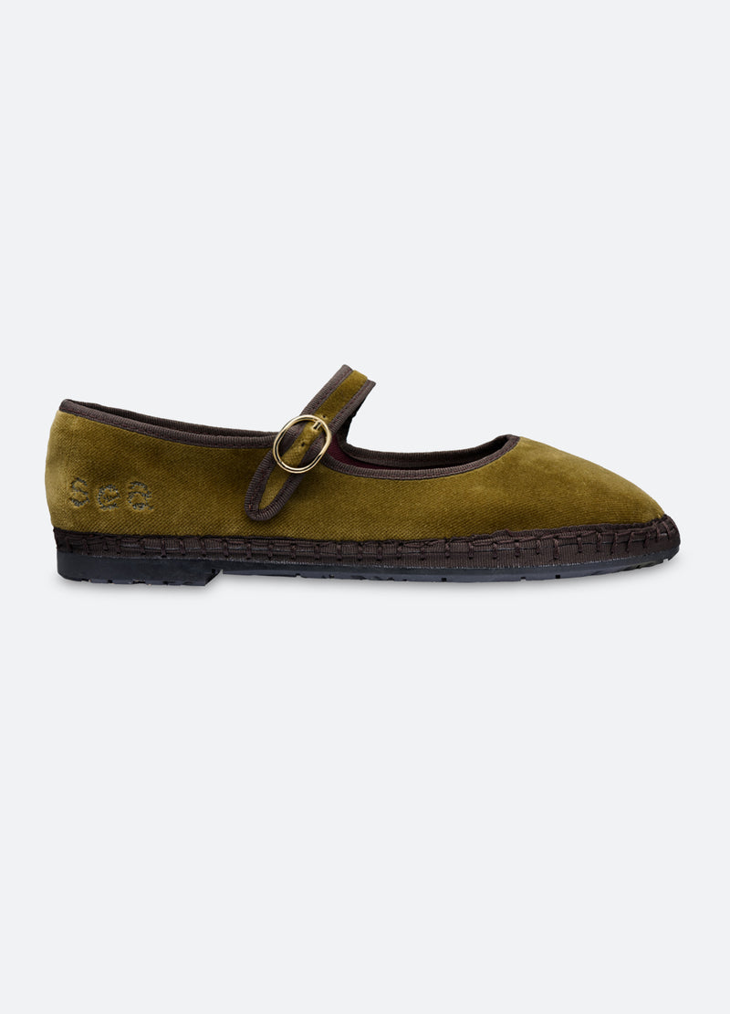 olive-velvet mary jane shoe-side view - 5