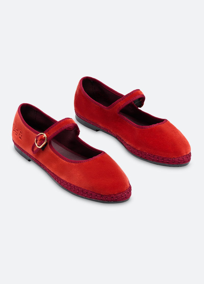 terracotta-velvet mary jane shoe-three quarter view - 3