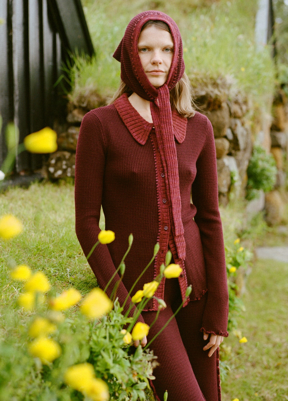 burgundy-clare cardigan-editorial view - 2