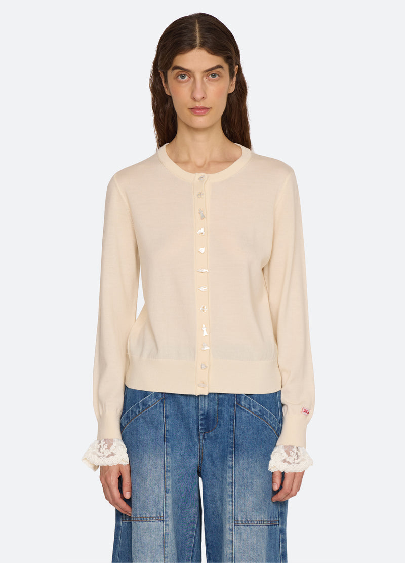 cream-danielle cardigan-front view 3 - 6