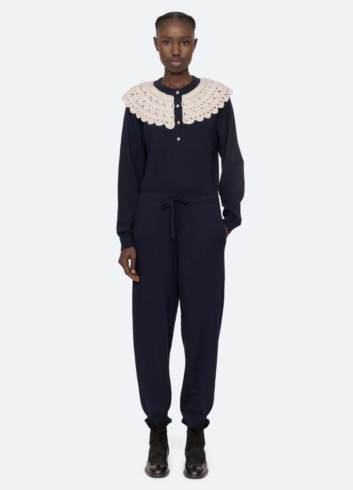 navy-alena jumpsuit-front view - 2