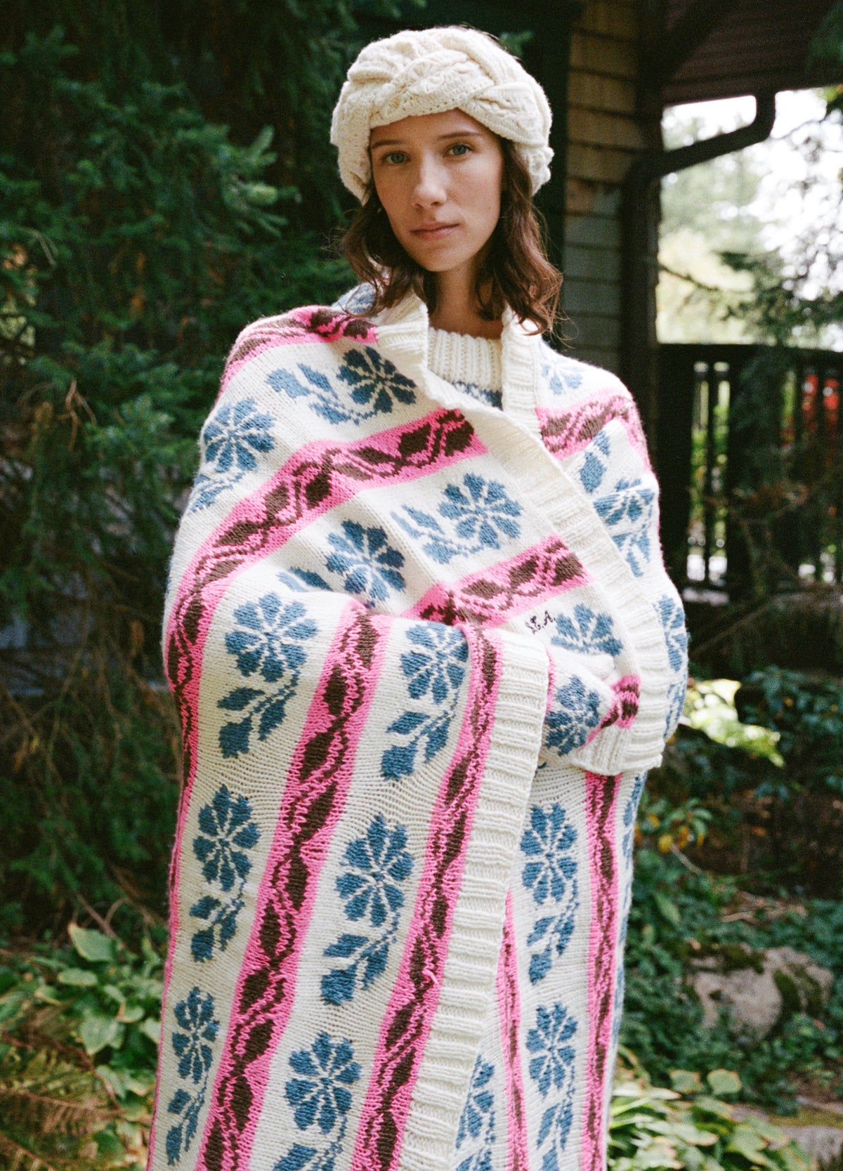 multi-mavis knit throw-editorial view