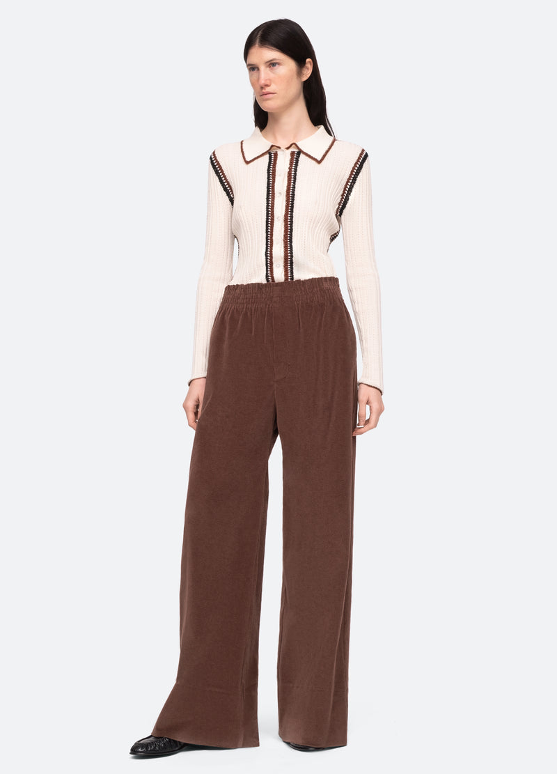 ZARA BROWN HIGH RISE - FULL LENGTH - WIDE LEG BROWN CORDUROY PANTS