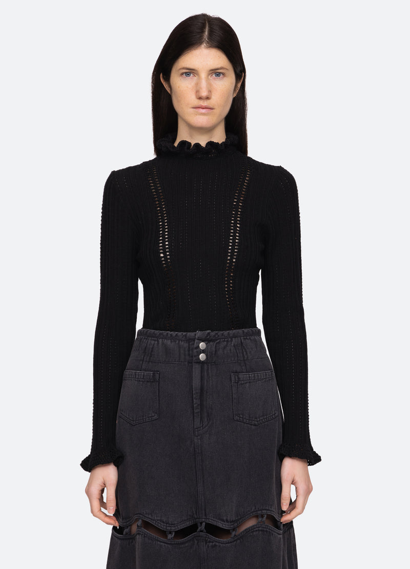 black-riva turtle neck top-front view - 1