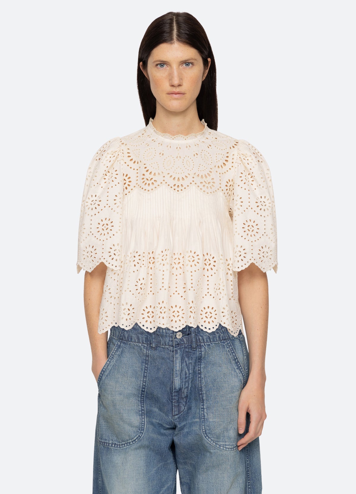 cream-lainey s/s top-front view