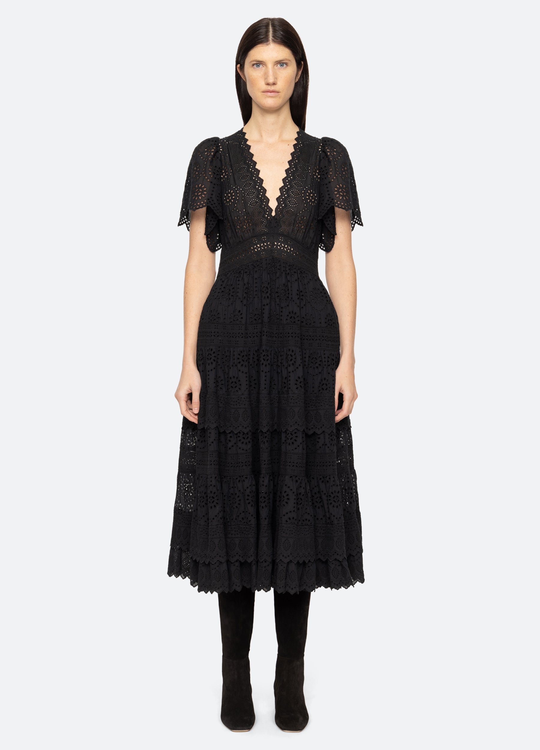 Sea New York Black Lainey Embroidery Short Sleeve Dress Black 6