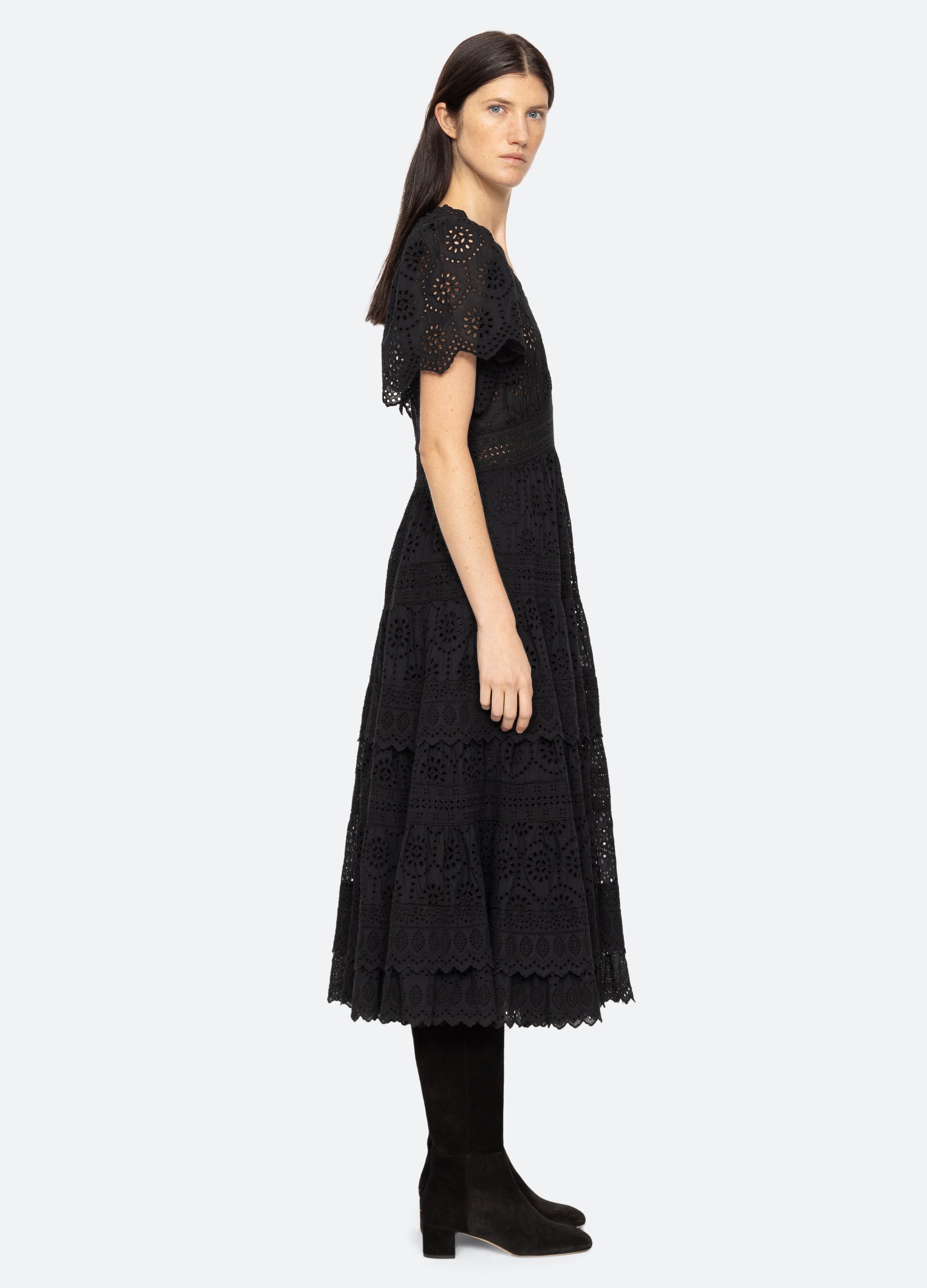 LINK Studio S Black Linen Anya Dress Sheer HiLo Jersey Art To sold Wear Lagenlook