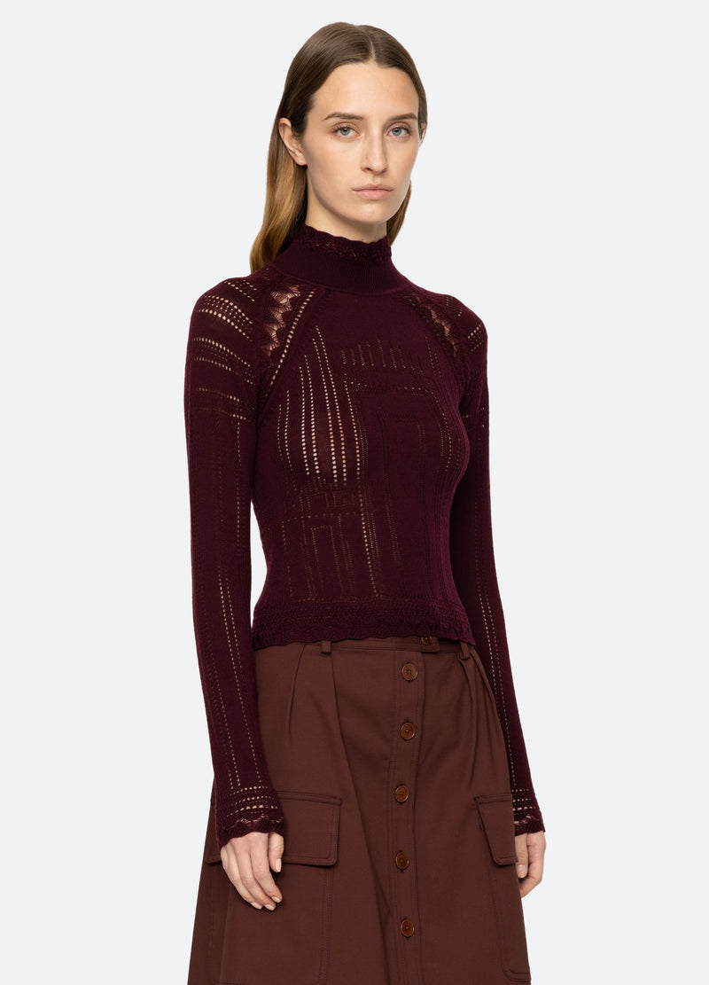 burgundy-paxton turtleneck-three quarter view - 4