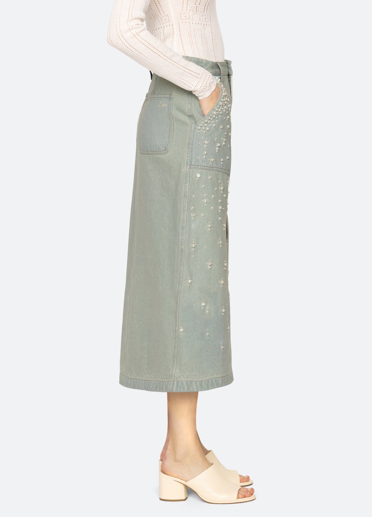 blue-perlette skirt-side view - 4