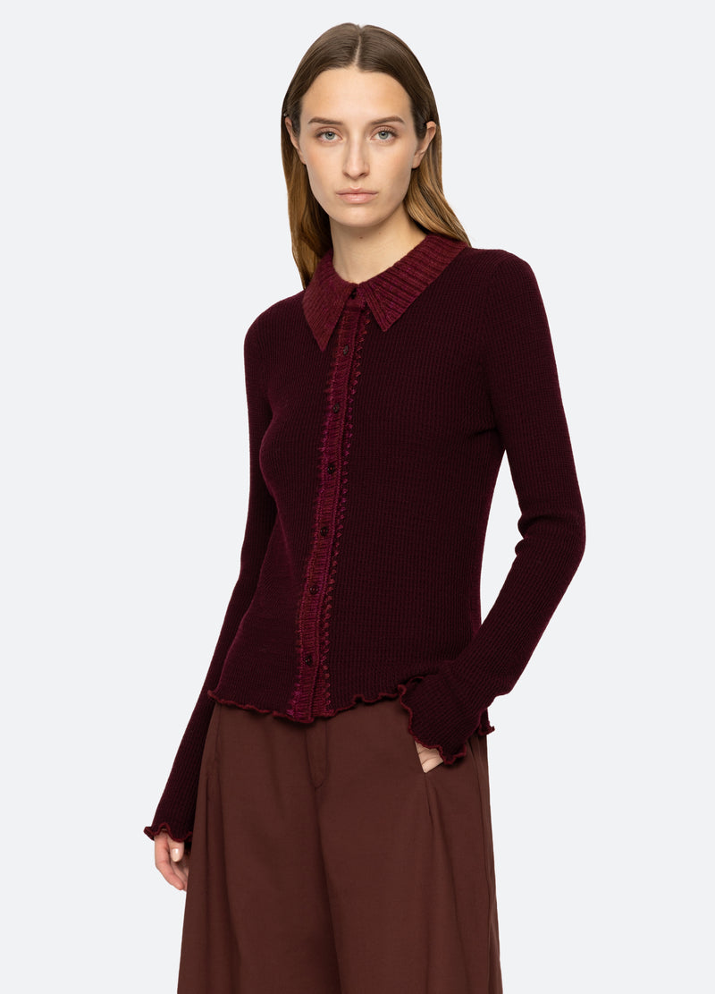 burgundy-clare cardigan-front view 2 - 7