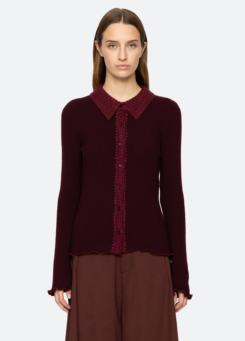 burgundy-clare cardigan-front view - 3