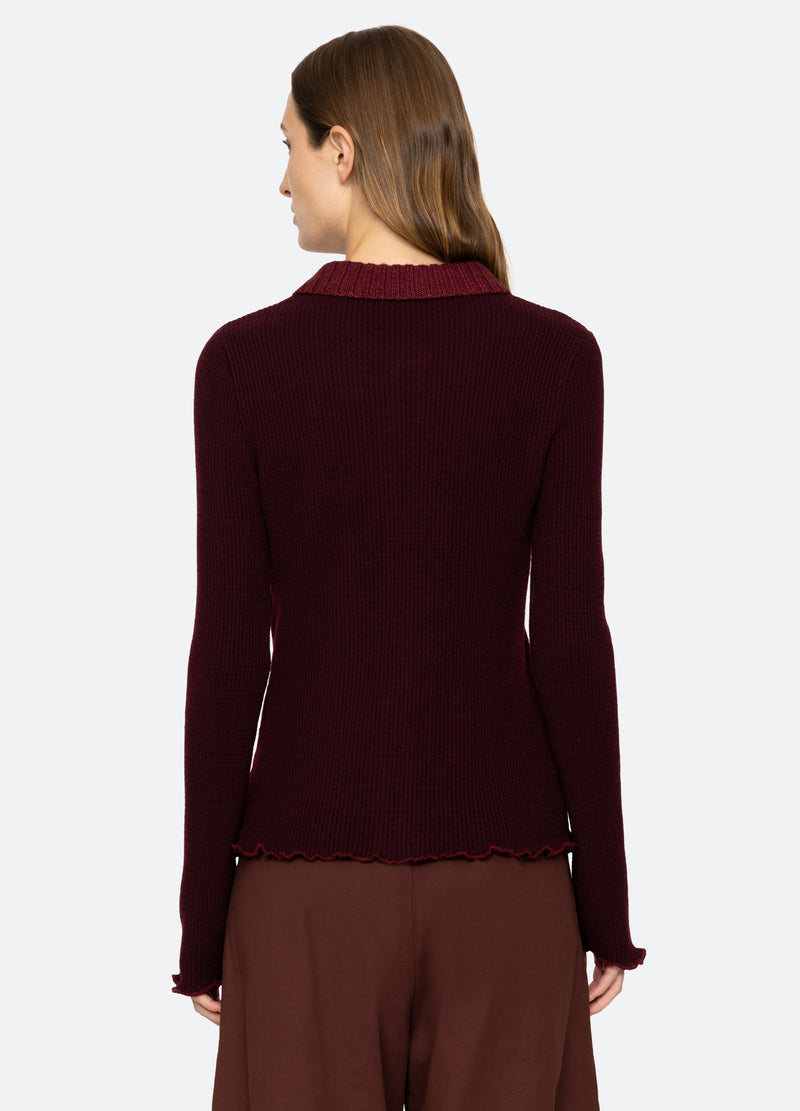 burgundy-clare cardigan-back view - 4