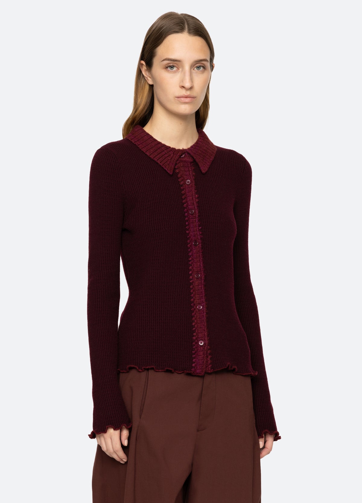 burgundy-clare cardigan-three quarter view - 6