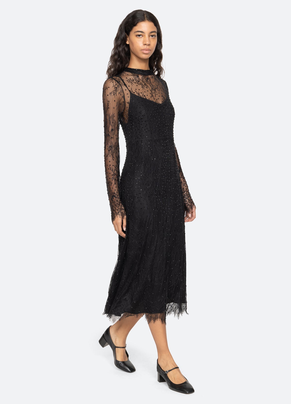 black-seraphina l/s dress-walking view - 2