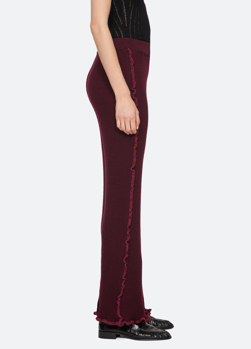 burgundy-clare pants-side view - 4