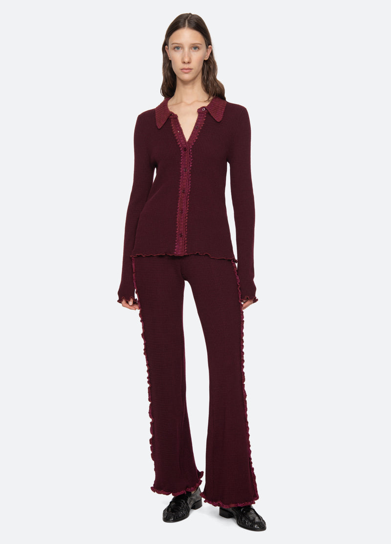 burgundy-clare pants-full body view - 7