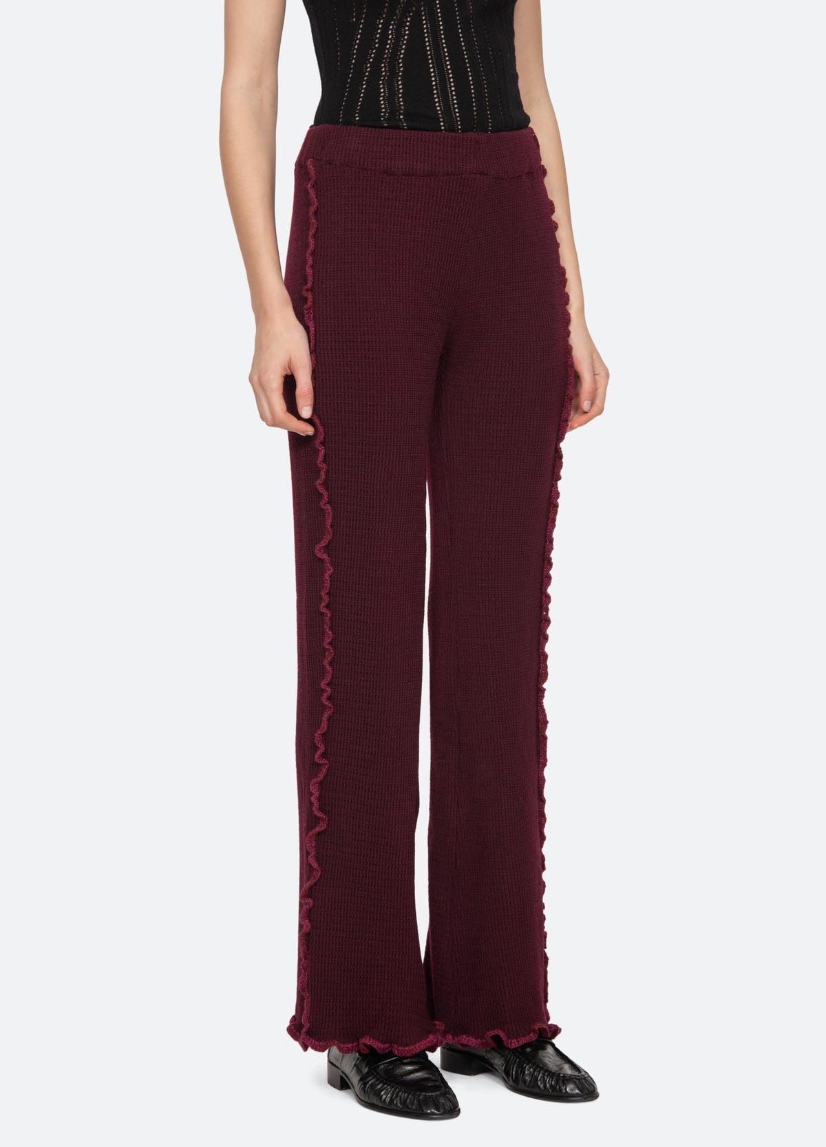 burgundy-clare pants-three quarter view - 5