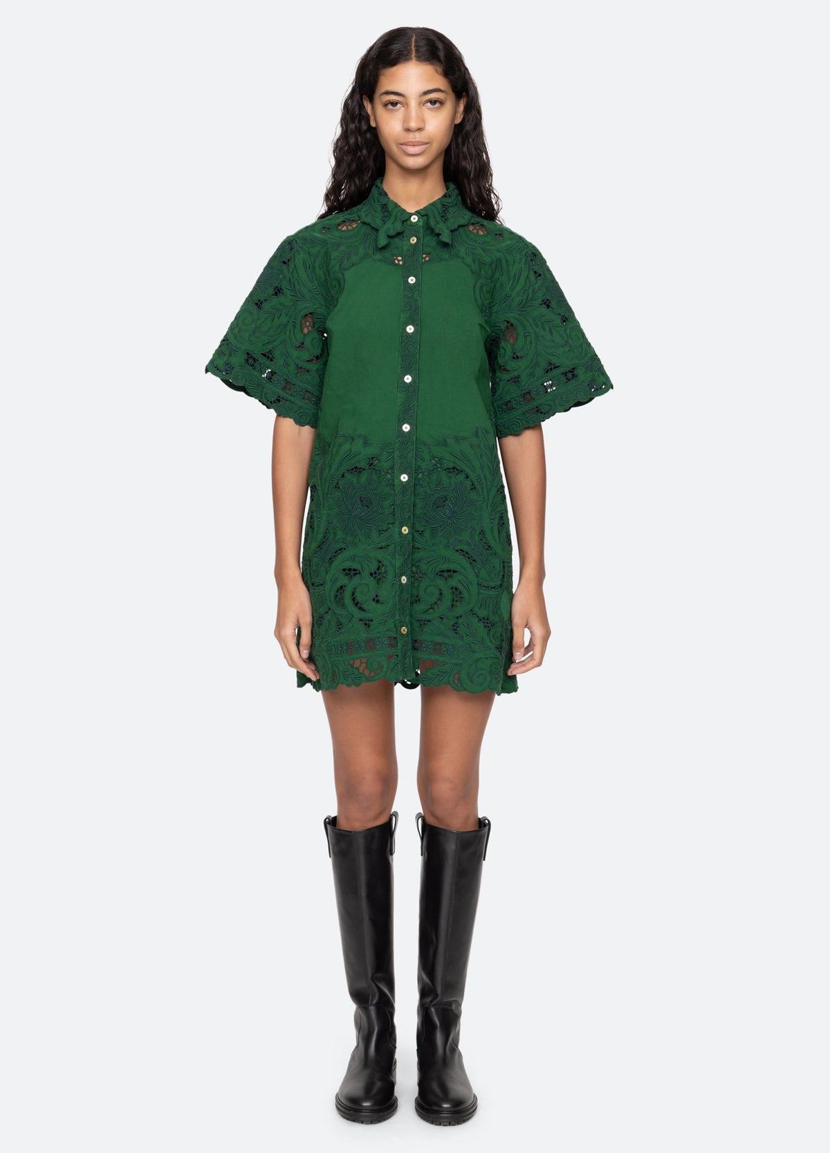 green-ceci s/s dress-front view