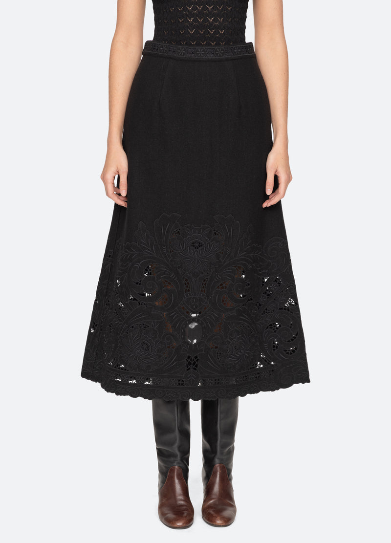 black-ceci midi skirt-front view - 1