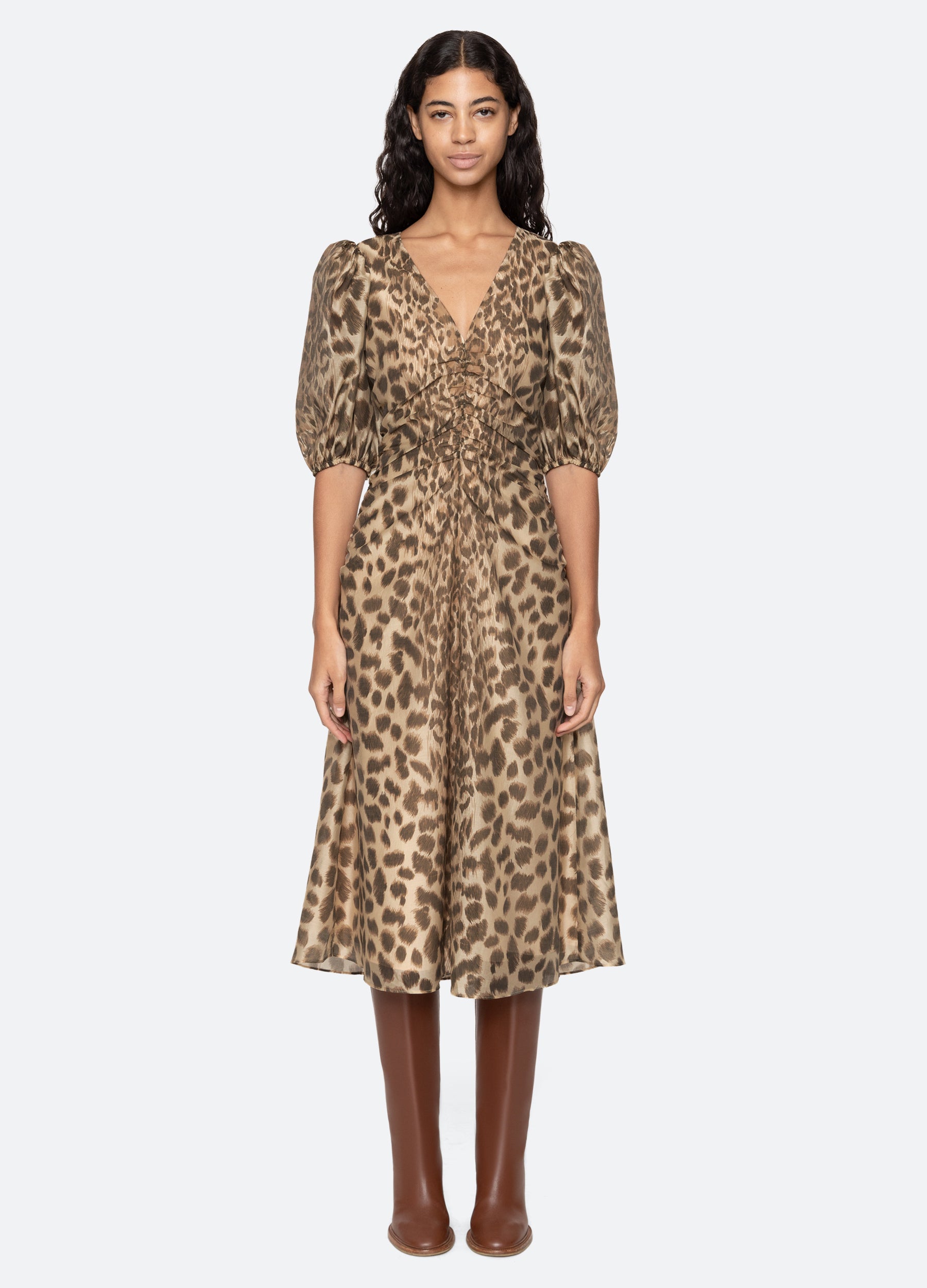 Claude Print Puff Sleeve Midi Dress 8 / Cream