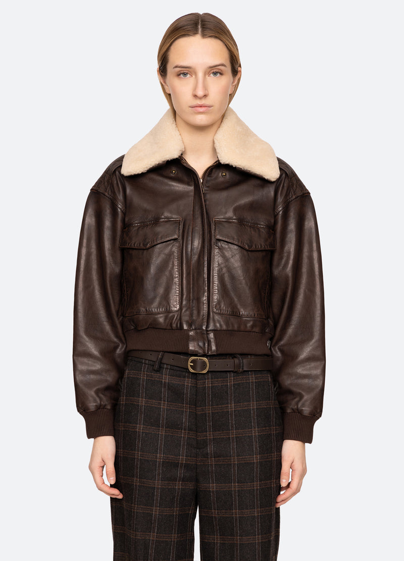 chocolate-lenoir bomber jacket-front view 3 - 8