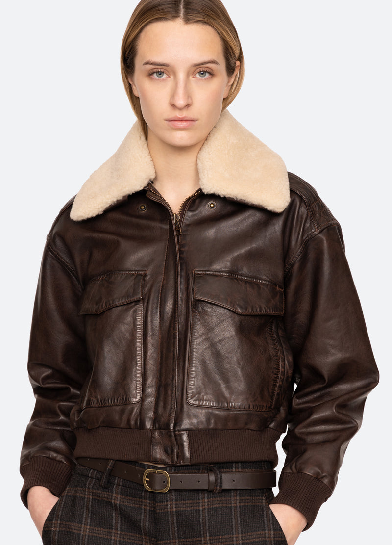 chocolate-lenoir bomber jacket-detail view - 9