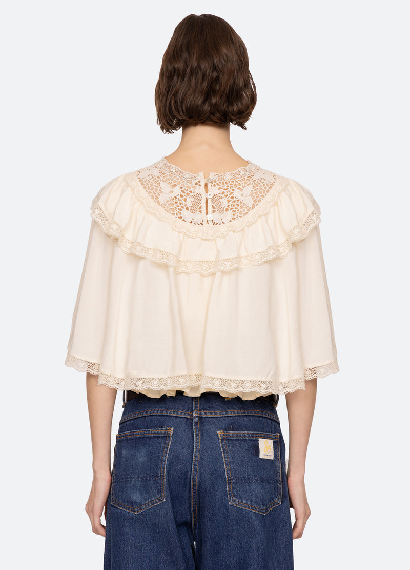 cream-shanna capelet top-back view - 9