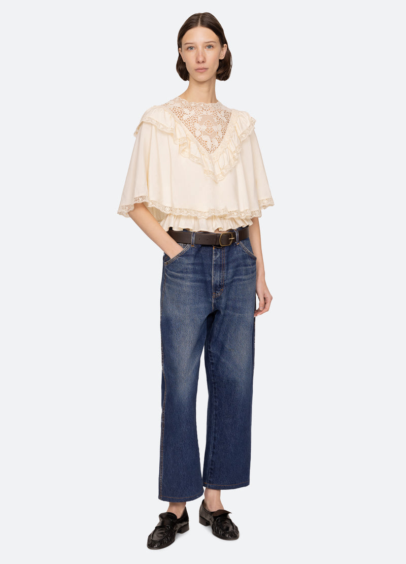 cream-shanna capelet top-full body view - 14