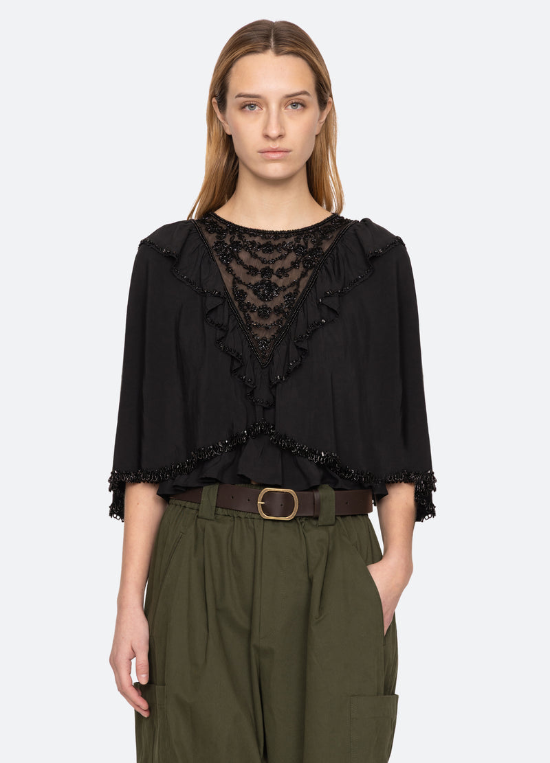 black-shanna beaded top-front view - 1