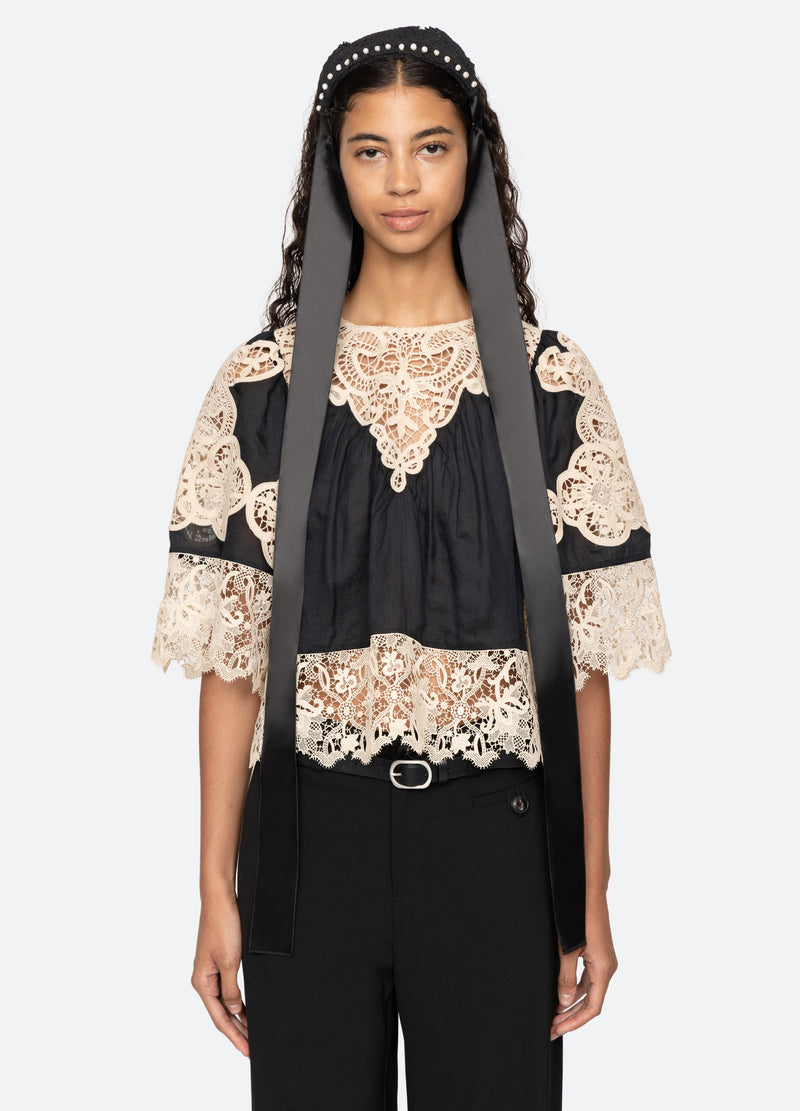 black-inez pearl headband-full body view 2 - 5