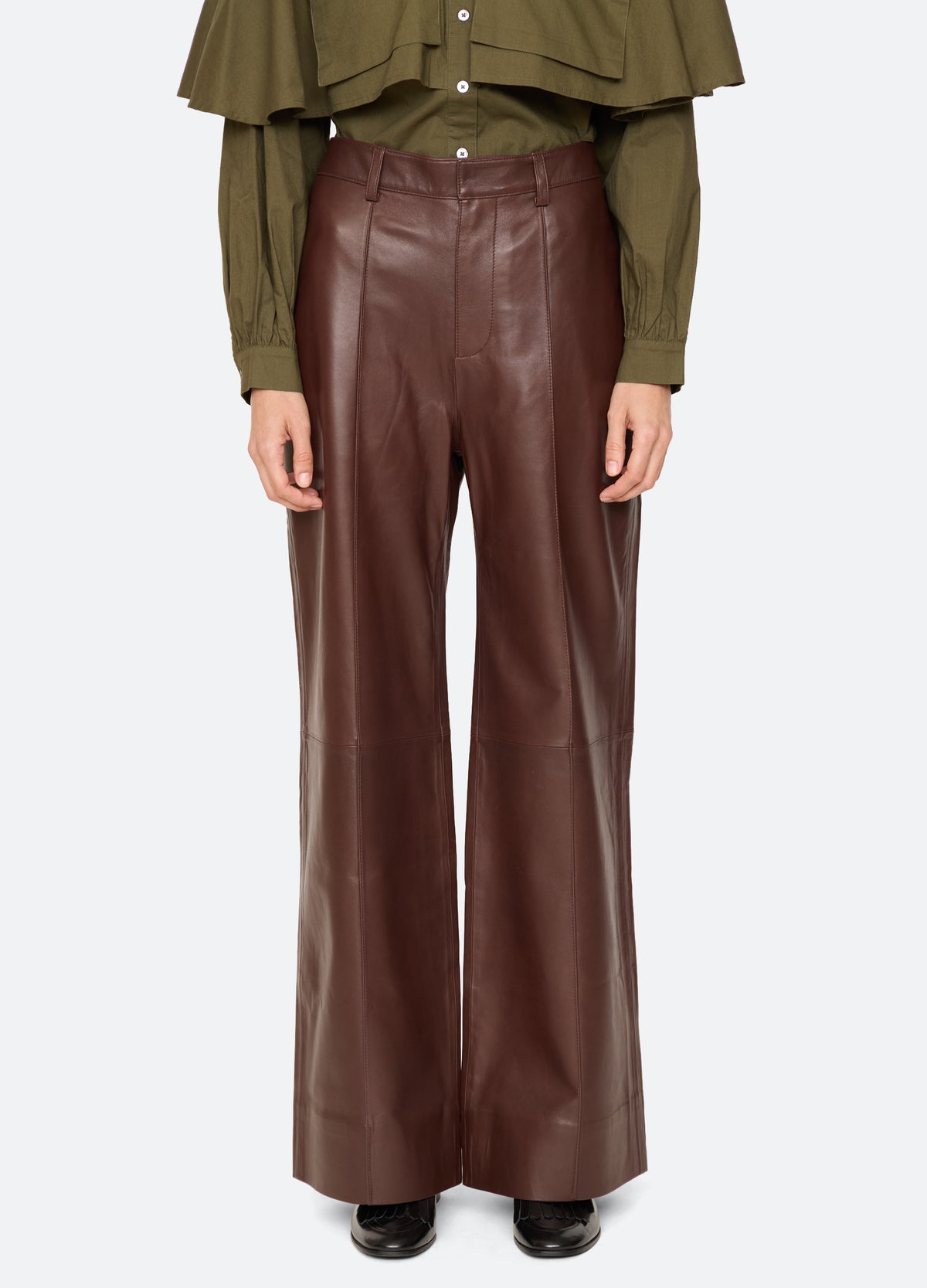 brown-caitlin leather pants-front view - 2