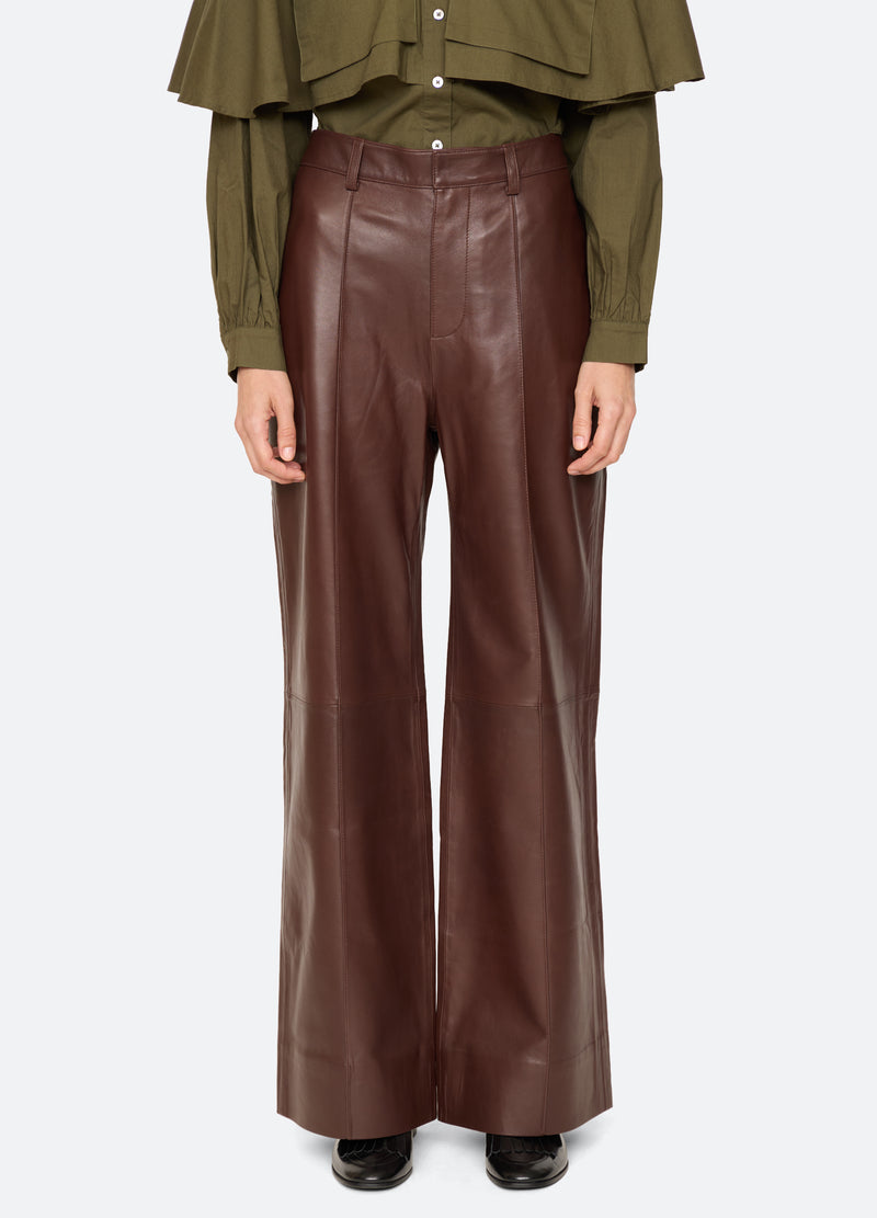 brown-caitlin leather pants-front view - 2