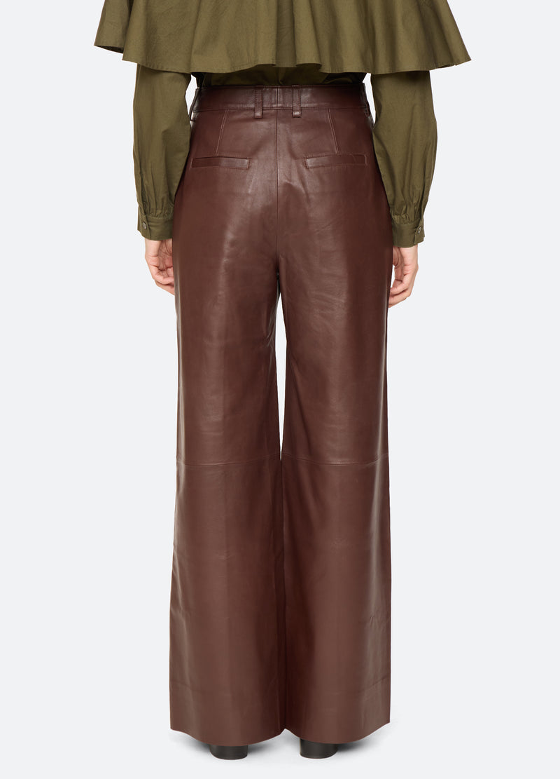 brown-caitlin leather pants-back view - 3