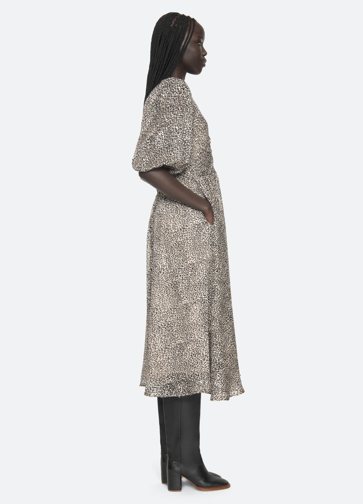 cream-charlize s/s dress-side view - 4