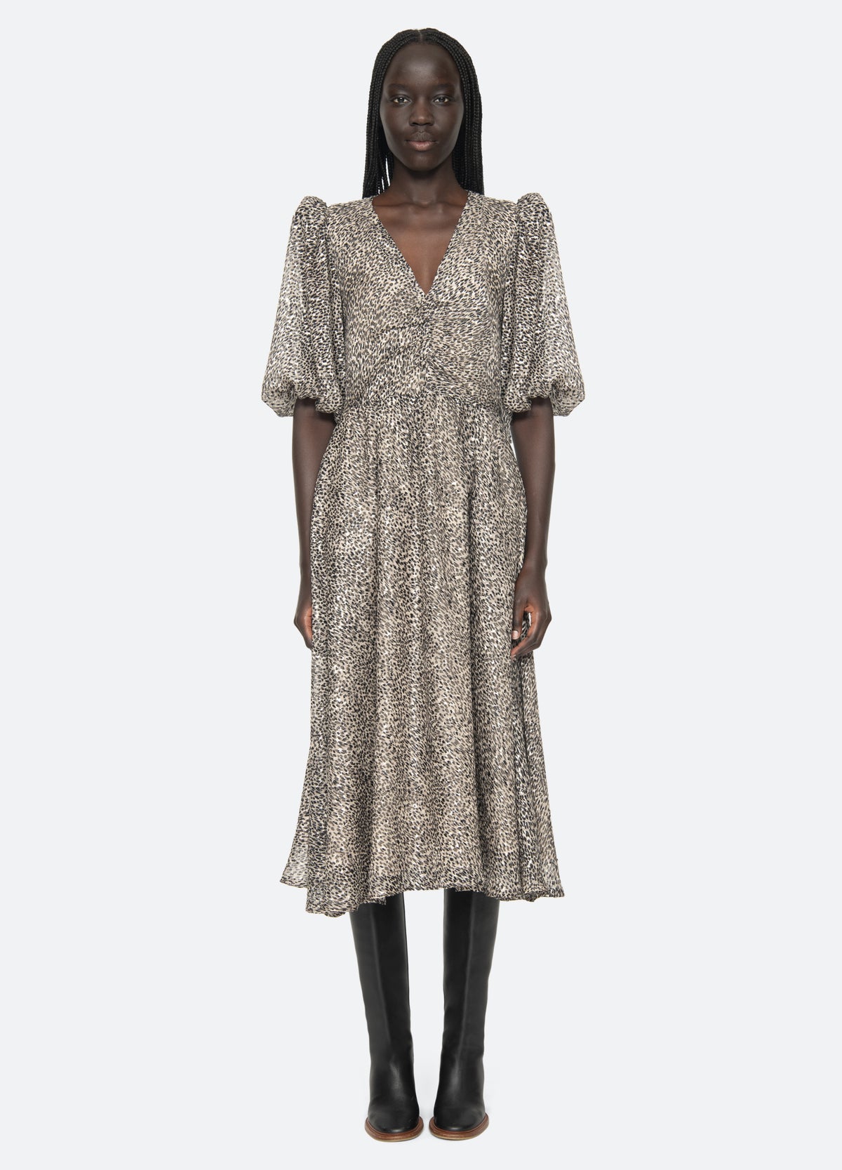 cream-charlize s/s dress-front view - 6