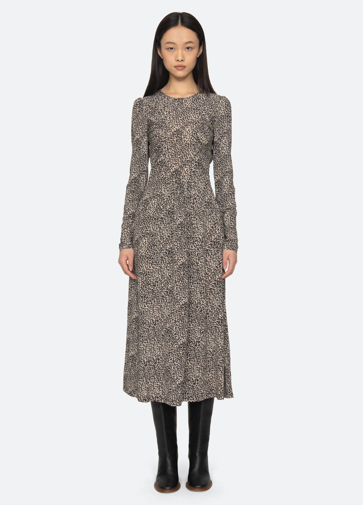 cream-charlize l/s dress-front view - 5