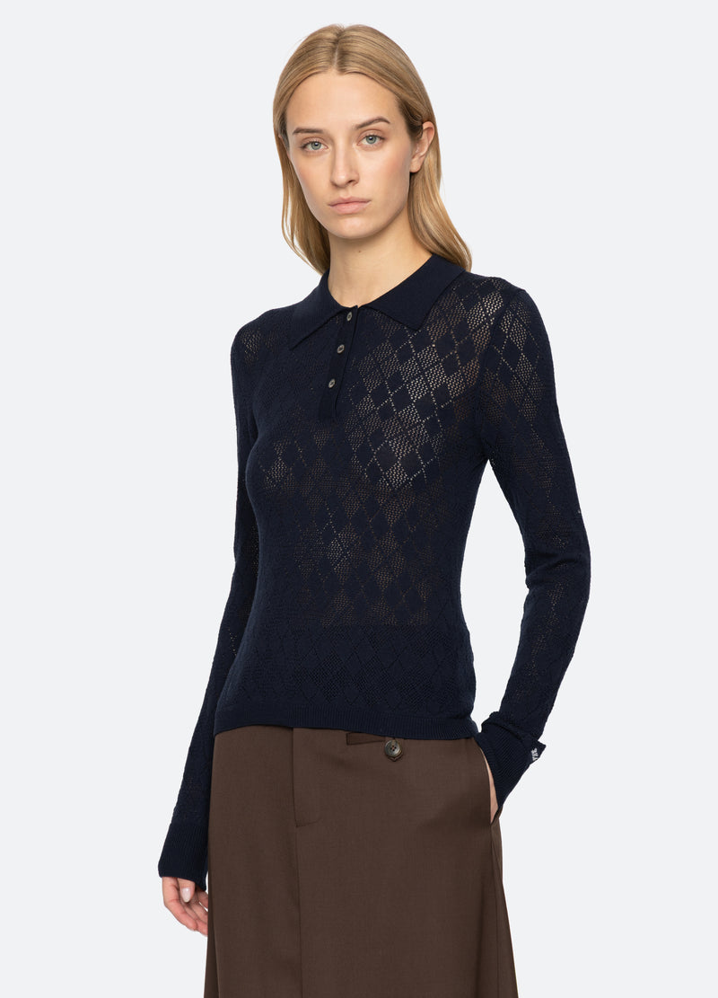 navy-jane polo sweater-three quarter view - 4