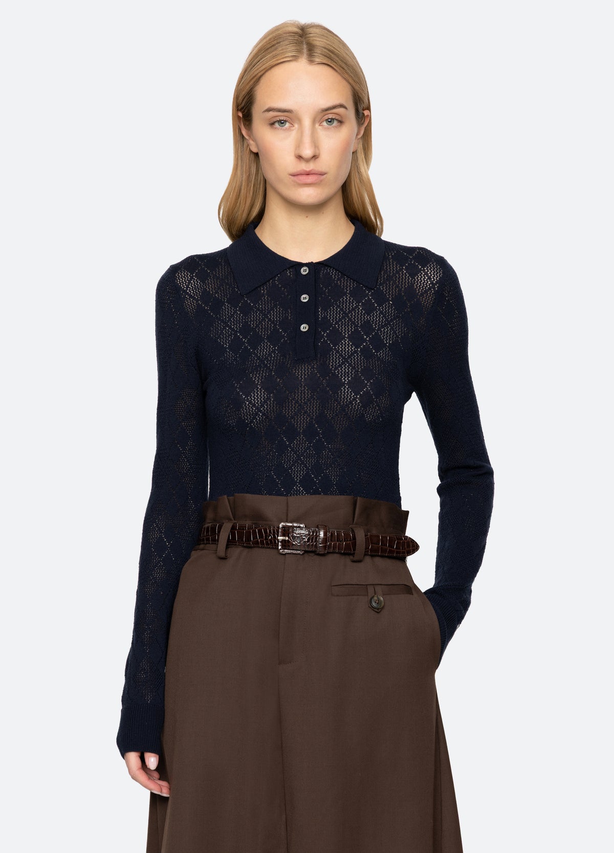 navy-jane polo sweater-front view 2 - 5