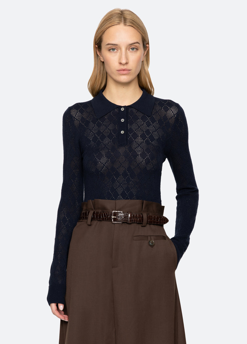 navy-jane polo sweater-front view 2 - 5