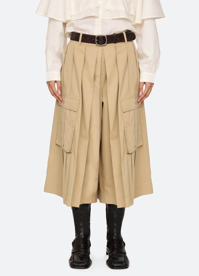khaki-tristan culottes-front view - 7