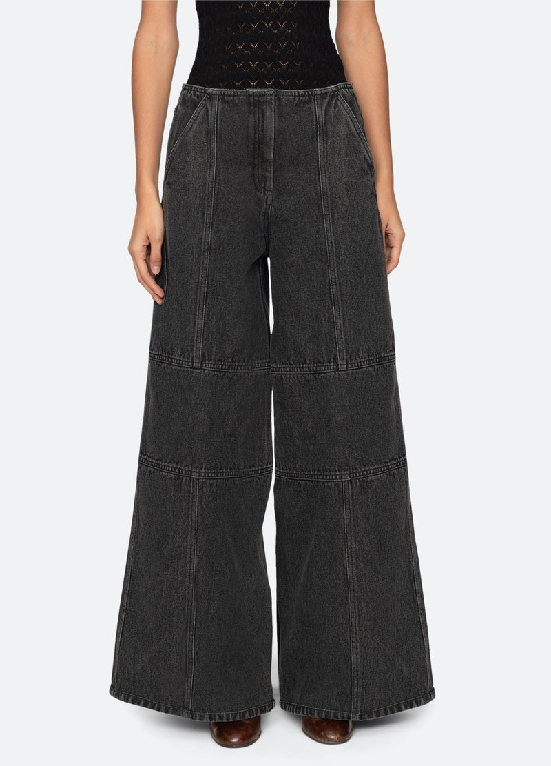 black-zayna wide leg jeans-front view - 2