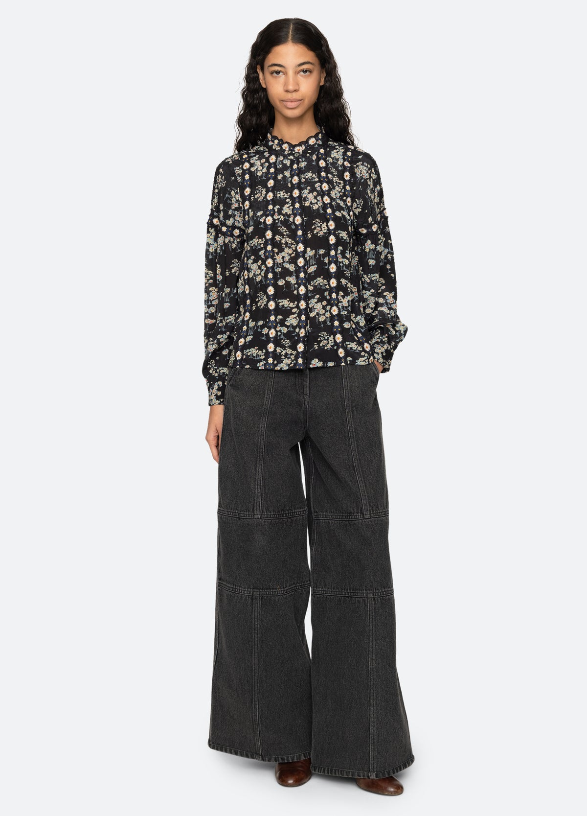 black-zayna wide leg jeans-full body view - 6