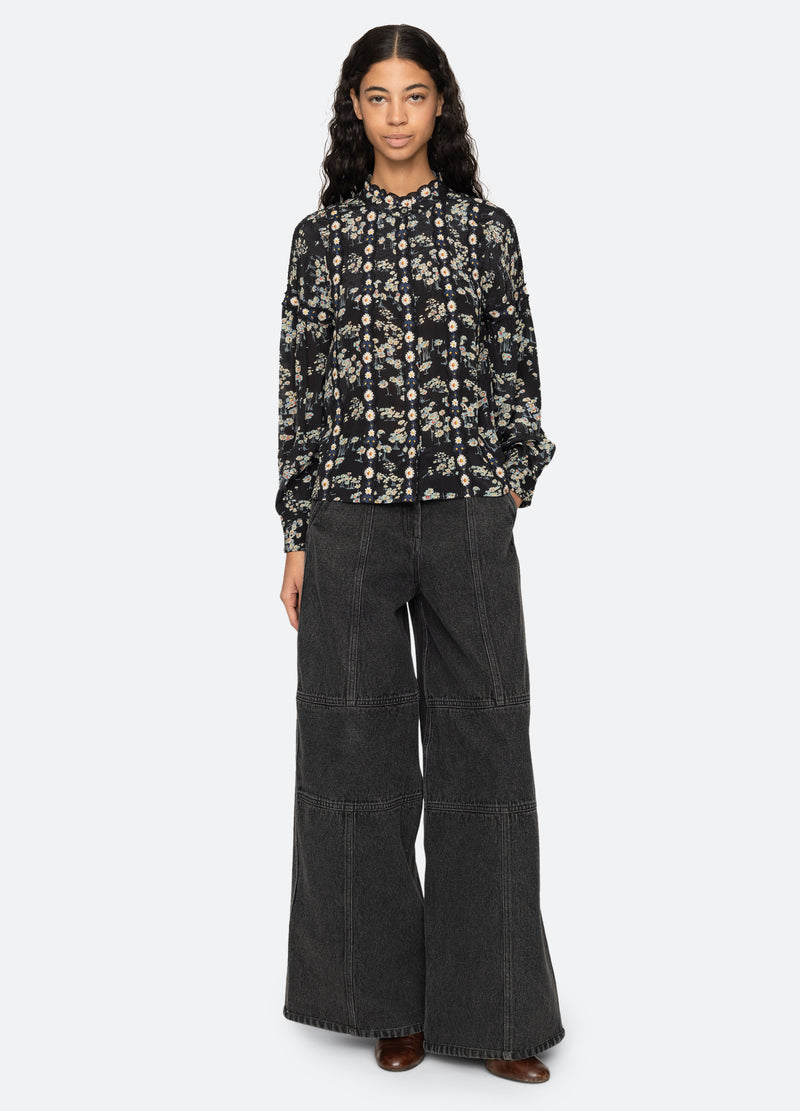 black-zayna wide leg jeans-full body view - 6