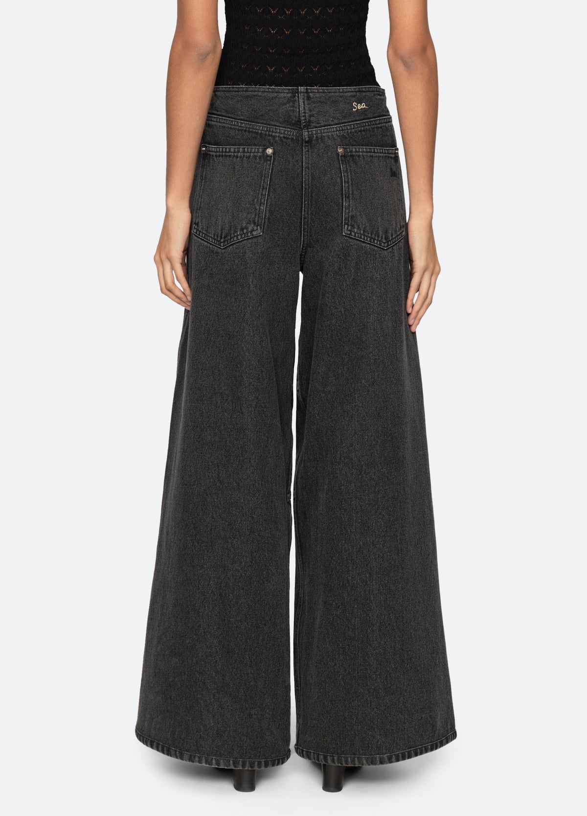 black-zayna wide leg jeans-back view - 3