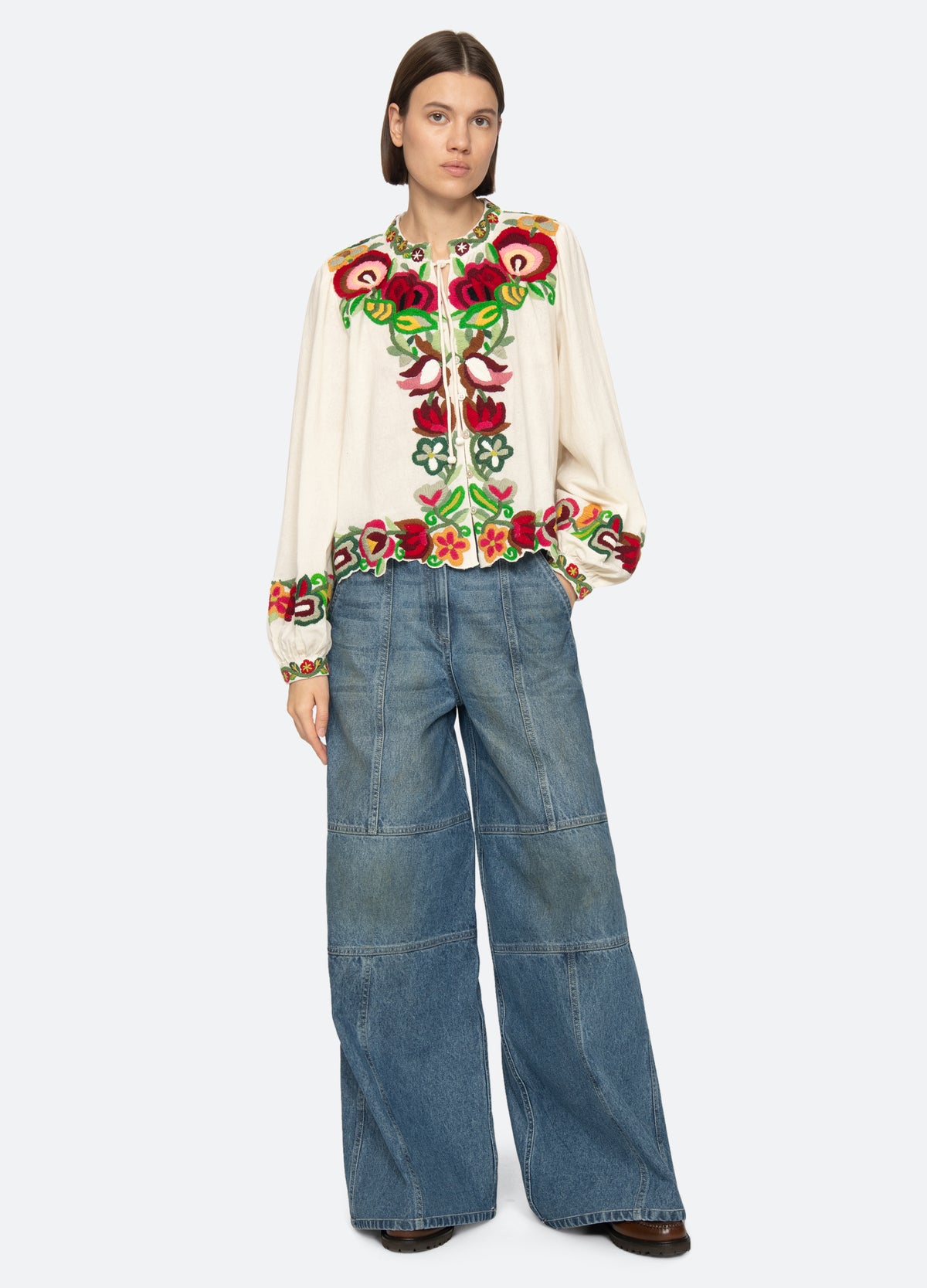 blue-zayna wide leg jeans-full body view - 8